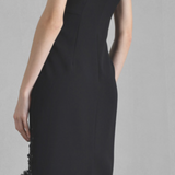 Abito a tubino in cady con pietre e piume sul fondo Tg 36