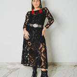 SOFT dress - Vestito con scollo a barchetta lungo con maniche a 3/4 in tulle ricamato nero