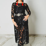 SOFT dress - Vestito con scollo a barchetta lungo con maniche a 3/4 in tulle ricamato nero