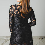 SOFT dress - Vestito con scollo a barchetta lungo con maniche a 3/4 in tulle ricamato nero