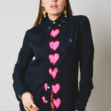 104 Camicia Vintage Re-fashion nera RL TG S con cuori dipinti a mano