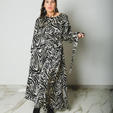 Ofelia dress - vestito ampio con cintura in vita e manica lunga - zebrato
