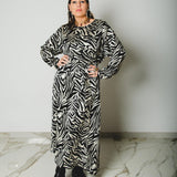 Ofelia dress - vestito ampio con cintura in vita e manica lunga - zebrato