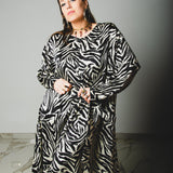 Ofelia dress - vestito ampio con cintura in vita e manica lunga - zebrato