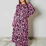 Ofelia dress - vestito ampio con cintura in vita e manica lunga - Rosa e nero in viscosa