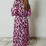Ofelia dress - vestito ampio con cintura in vita e manica lunga - Rosa e nero in viscosa