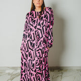 Ofelia dress - vestito ampio con cintura in vita e manica lunga - Rosa e nero in viscosa
