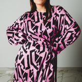 Ofelia dress - vestito ampio con cintura in vita e manica lunga - Rosa e nero in viscosa