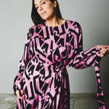 Ofelia dress - vestito ampio con cintura in vita e manica lunga - Rosa e nero in viscosa