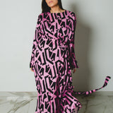 Ofelia dress - vestito ampio con cintura in vita e manica lunga - Rosa e nero in viscosa