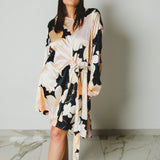Ofelia dress mini- vestito ampio con cintura in vita e manica lunga - Fantasia animalier in satin (Copia)