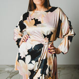 Ofelia dress mini- vestito ampio con cintura in vita e manica lunga - Fantasia animalier in satin (Copia)