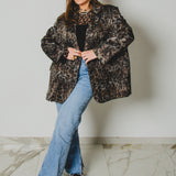 FUCHSIA JACQUARD BOMBER STYLE JACKET - REVERSIBLE IN BLACK VELVET FABRIC - CONTRASTING POCKETS