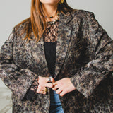 FUCHSIA JACQUARD BOMBER STYLE JACKET - REVERSIBLE IN BLACK VELVET FABRIC - CONTRASTING POCKETS
