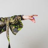 10 - Trench sartoriale oversize " WATSON" - Pezzo Unico - nero in jaquard - lungo con maniche broccato verde