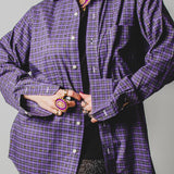 112 - Camicia viola Vintage con quadretti verdi RL tg L/XL con strass verdi circa 800