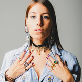117 Collana chocker 100% Handmade con nastrino in velluto e passamaneria con ricami e pendenti