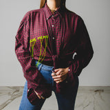 119 Camicia a quadretti bordeaux  Ralph Lauren TG L-XL con ricamo a mano "ANCHE MENO" verde
