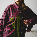 119 Camicia a quadretti bordeaux  Ralph Lauren TG L-XL con ricamo a mano "ANCHE MENO" verde