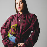119 Camicia a quadretti bordeaux  Ralph Lauren TG L-XL con ricamo a mano "ANCHE MENO" verde