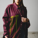 119 Camicia a quadretti bordeaux  Ralph Lauren TG L-XL con ricamo a mano "ANCHE MENO" verde