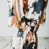 Long tailored kimono in black sequins with embroidered flowers