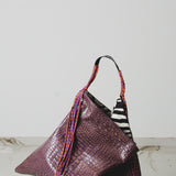 11 - NOMAD DARK COCO – Borsa Maxi Reversibile in Pelle Stampa Cocco grigio tortora  e Pelle Effetto Struzzo Nera Metallizzata