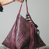 11 - NOMAD DARK COCO – Borsa Maxi Reversibile in Pelle Stampa Cocco grigio tortora  e Pelle Effetto Struzzo Nera Metallizzata
