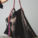 11 - NOMAD DARK COCO – Borsa Maxi Reversibile in Pelle Stampa Cocco grigio tortora  e Pelle Effetto Struzzo Nera Metallizzata
