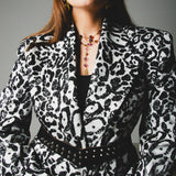 FUCHSIA JACQUARD BOMBER STYLE JACKET - REVERSIBLE IN BLACK VELVET FABRIC - CONTRASTING POCKETS