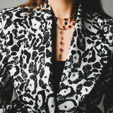 FUCHSIA JACQUARD BOMBER STYLE JACKET - REVERSIBLE IN BLACK VELVET FABRIC - CONTRASTING POCKETS
