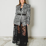 FUCHSIA JACQUARD BOMBER STYLE JACKET - REVERSIBLE IN BLACK VELVET FABRIC - CONTRASTING POCKETS