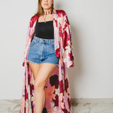 11 Kimono GUSTAVO sartoriale lungo in satin con fiori rosa