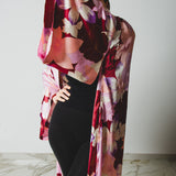 11 Kimono GUSTAVO sartoriale lungo in satin con fiori rosa