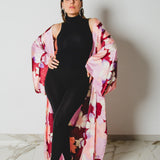 11 Kimono GUSTAVO sartoriale lungo in satin con fiori rosa