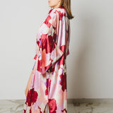 11 Kimono GUSTAVO sartoriale lungo in satin con fiori rosa