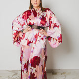11 Kimono GUSTAVO sartoriale lungo in satin con fiori rosa