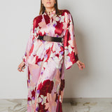 11 Kimono GUSTAVO sartoriale lungo in satin con fiori rosa
