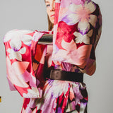 11 Kimono GUSTAVO sartoriale lungo in satin con fiori rosa