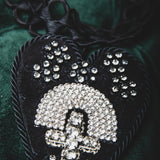 124 Collana 100% Handmade con passamaneria nera e cuore centrale in pelle nera con croce argento