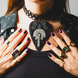 124 Collana 100% Handmade con passamaneria nera e cuore centrale in pelle nera con croce argento