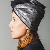 1284 Fascia modellabile per capelli invernale in lana gessata e tessuto effetto metallizzato