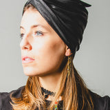 1285 Fascia modellabile per capelli invernale in lana a righe nere