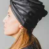 1285 Fascia modellabile per capelli invernale in lana a righe nere
