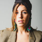 1286 Fascia modellabile per capelli invernale in velluto maculato e maglina nera