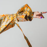 12 - Trench sartoriale oversiza " WATSON" - Pezzo Unico - nero effetto stropicciato con maniche broccato arancio