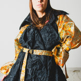 12 - Trench sartoriale oversiza " WATSON" - Pezzo Unico - nero effetto stropicciato con maniche broccato arancio