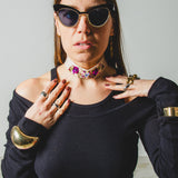 131 Choker Artigianale Dipinto e Ricamato a Mano – Pezzo Unico con Paillettes Viola