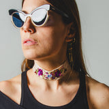 131 Choker Artigianale Dipinto e Ricamato a Mano – Pezzo Unico con Paillettes Viola