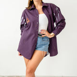 132 Camicia vintage viola taglio maschile YSL con dipinto sulla schiena  TG L - occhio e serpenti con strass